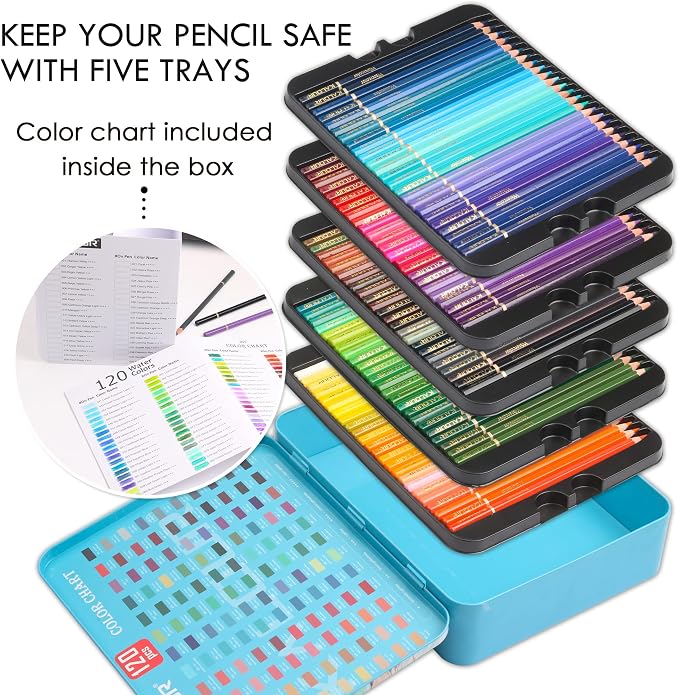KALOUR Watercolor Pencils, 120 Colors, Blendable Wet or Dry, Water-Soluble Colored Pencils for Artists and Beginners