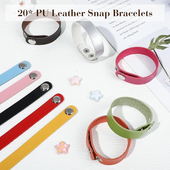 TXIN Faux Leather Snap Bracelets Blank Colorful Adjustable Plain PU Leather Wristband for DIY Jewelry Making Women Men Cuff Wrist Crafts
