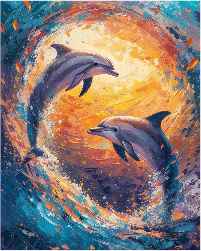 XTCIXAL Paint by Numbers Kit for Adults, Dolphin, 16X20 Inch | DIY Paint by Number for Adults Beginner, High-Definition Color Canvas, Stress Relief, Home Wall Decor, Gifts, Unframed