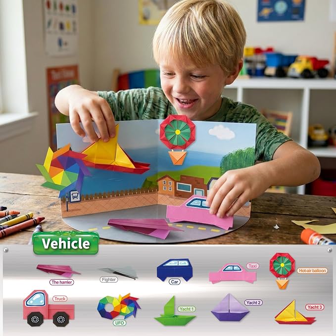 JOYSAM Future Explorer Origami Paper Folding Kit for Kids Ages 5-8 8-12, Made in Korea, 22 Projects with Tri-fold 3D Display Boards, Easy Manual with QR Video Tutorial Included