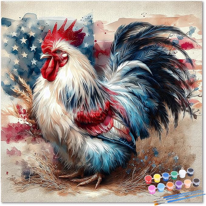 Paint by Number American Flag, Chicken Paint by Numbers for Adults 16x20 in