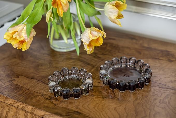 Alice Lane Home Collection Original Smoky Glass Large Bubble Candle Dish | Votive and Candle Plate, Pillar Holder, Diffuser Base, Wax Catcher, Decorative Tray, Jewelry Catchall, Tablescape Accent