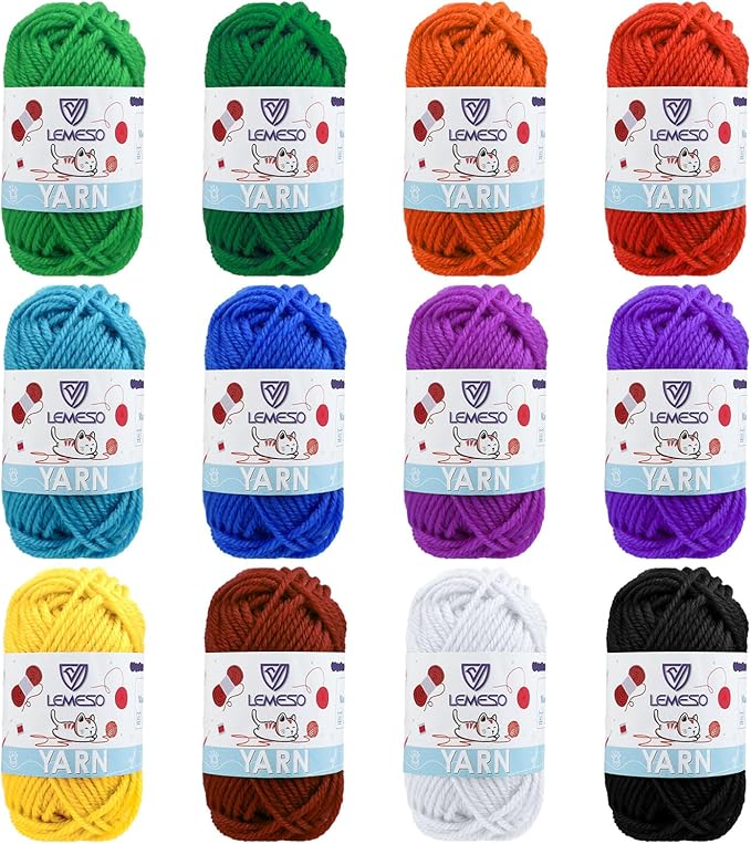 Yinsun 12 Crochet Yarn for Crafts, Mini Acrylic Yarn for Beginners (12x15g) | 12 Colors Yarns, Yarn Bulk, Rainbow Colors, for Starters, Knitting Crochet Crafts, estambres para tejer a crochet