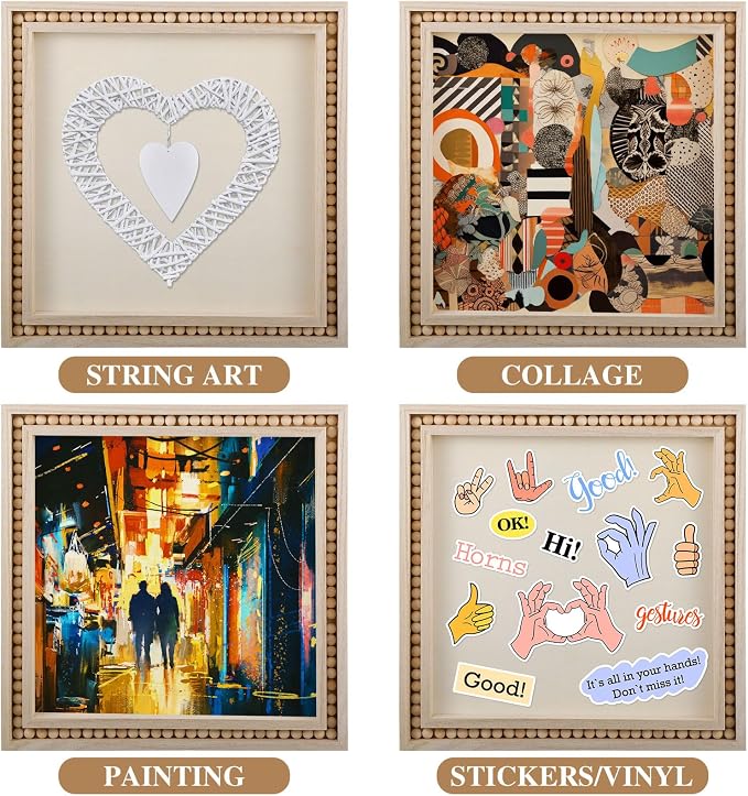 Wenqik 4 Pack Beaded Wood Panels Boho Style Wood Canvas Board Unfinished Wooden Panel Boards for DIY Crafts Painting Pouring Drawing Art Projects(12 x 12 Inch)