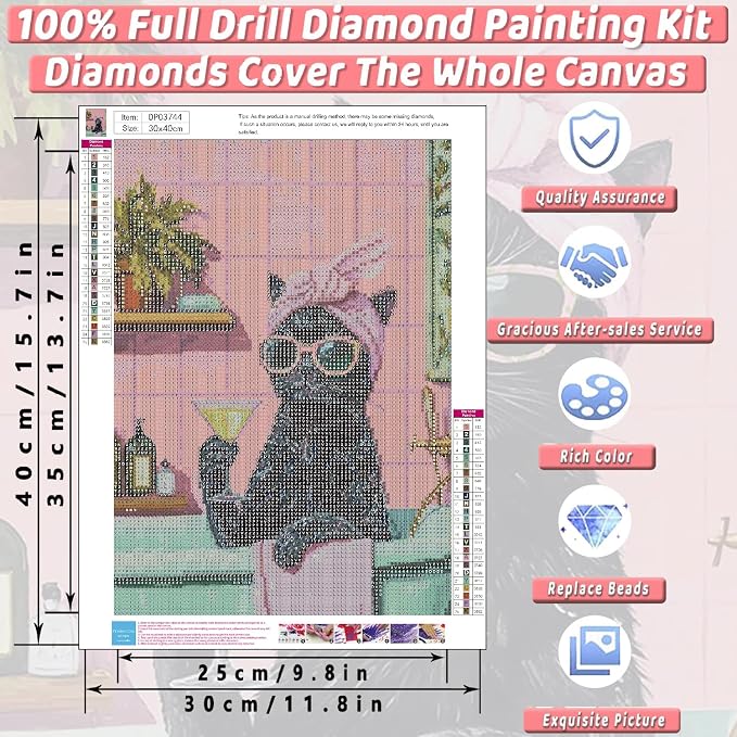 Black Cat Diamond Art Kits for Adults Diamond Painting Kit for Beginner