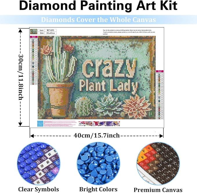 Diamond Art Kits for Adults Cactus Diamond Painting Kits 15.7 X 11.8 Inch | Cactus Succulent Diamond Art Painting Kits for Adults Beginner, DIY Full Round Drill Gem Art Kits for Home Wall Decor Gifts
