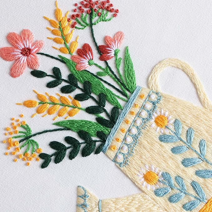 GLTAYLMY 3pcs Embroidery Starter Kit with Vase Pattern, Stamped Cross Stitch Kits for Beginners Adults with Embroidery Hoop and Instructions, Hand Embroidery Kit