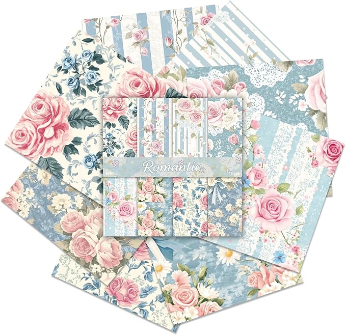 PRSTINCOL Scrapbook Paper,16 Sheets 6 x 6 Inch Romantic Style Scrapbook Supplies,Single-Sided Vivid Origami Decoupage Paper for DIY Crafts, Card Making, Art Journaling