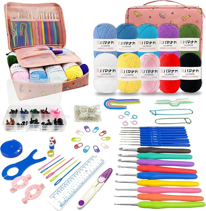 HYHJMISTY Beginner Crochet Kit with Ergonomic Hooks for Adult DIY Gift