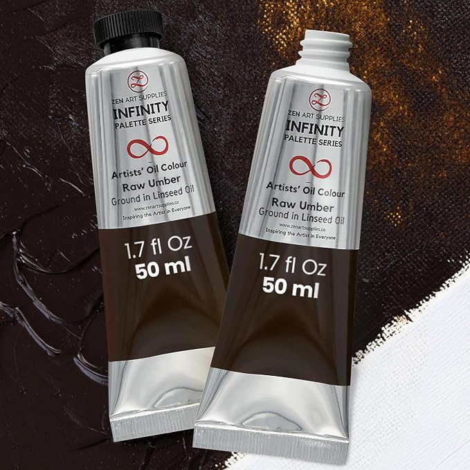 ZenART Professional Oil Paint Set - Artist Grade Raw Umber - 2x50ml | Non-Toxic, Buttery Consistency, Rich Pigment, Lightfast Oil Paints for Primed Surface Canvas, Fine Art, Portraits & Landscape