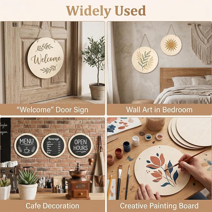 6 Pack Round Wooden Discs, Unfinished Wood Circles for Crafts DIY Projects Painting, Holiday Decorations Wooden Door Hanger Signs, 12 Inch