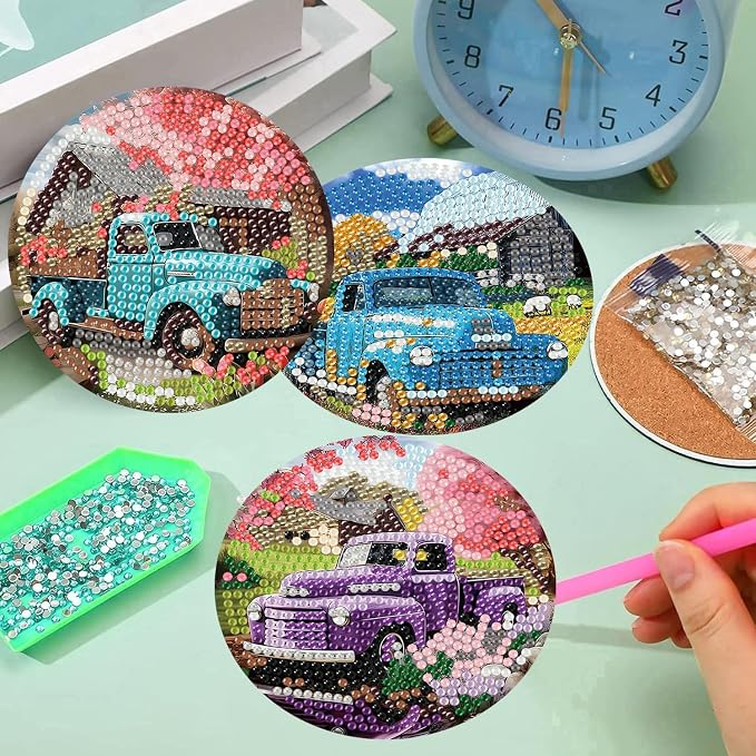 8 Pcs Diamond Art Coasters Kits, Truck Diamond Painting Coasters Kits
