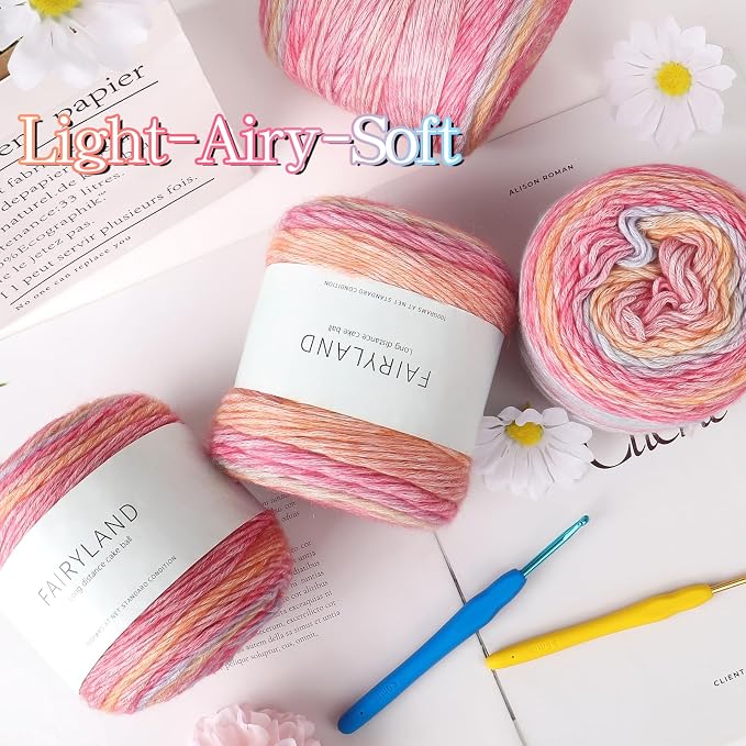 Katech 4 Pack Gradient Cake Yarn for Crocheting-Ombre Yarn-Super Soft | 100g/3.52 oz-DK Light Weight #3-60% Cotton 30% Acrylic 10% Wool-Perfect for Scarves, Shawls, Blankets and Garments(J)