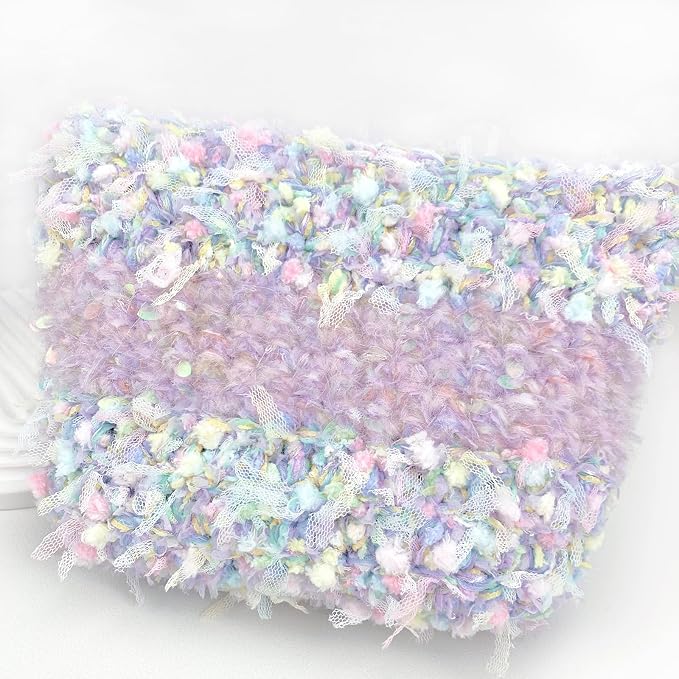 Artisanal Yarn Collection Multifiber Fancy Yarn with Micro Silver Sequins for Knitting Crocheting Crafts DIY, Set of 3 Rolls (Dreamy Blue)