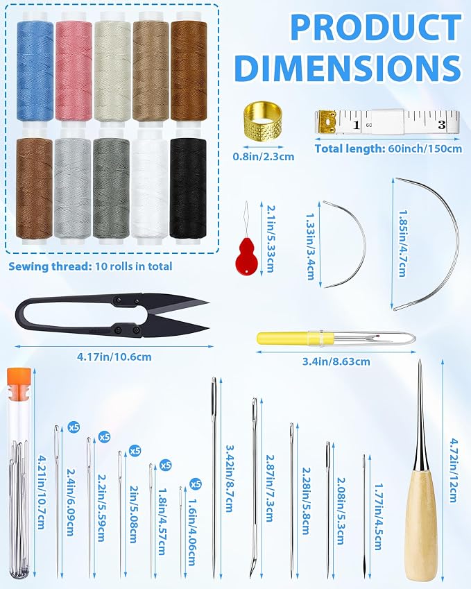 Upholstery Repair Sewing Kit, Heavy Duty Sewing Kit with Sewing Awl, 47PCS | Sewing Kit, Large-Eye Needles, Sewing Awl, Seam Ripper, Sewing Thread, Upholstery Repair, Leather Craft,DIY Crafts, Travel