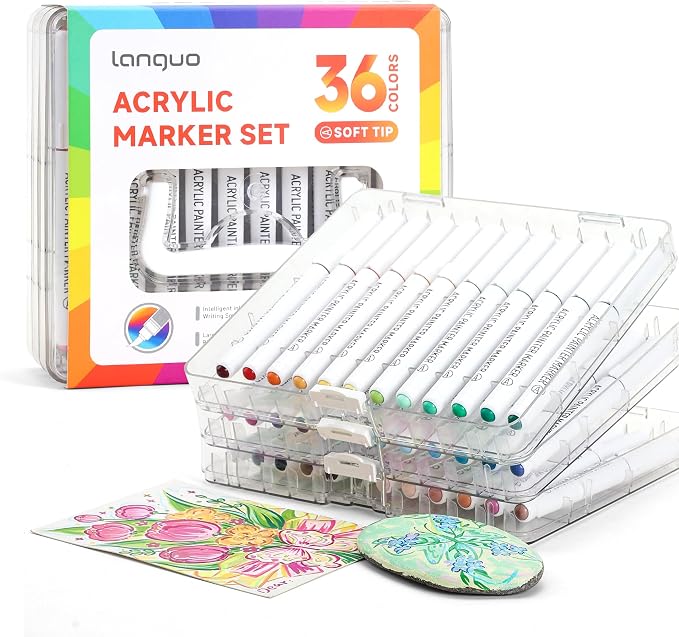 languo 36 Colors Acrylic Paint Markers, Brush Tip, Direct Liquid Ink
