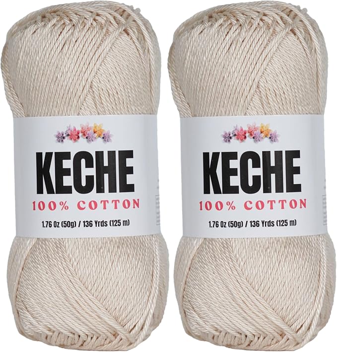 Cotton Yarn - 100% Cotton Yarn for Crocheting and Knitting, Mercerized Cotton Amigurumi Yarn Fine-Sport 2 1.76 oz (50g) / 136 Yrds (125 m) 2 Skeins - Beige