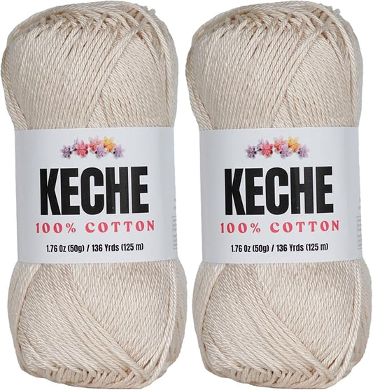 Cotton Yarn - 100% Cotton Yarn for Crocheting and Knitting, Mercerized Cotton Amigurumi Yarn Fine-Sport 2 1.76 oz (50g) / 136 Yrds (125 m) 2 Skeins - Beige