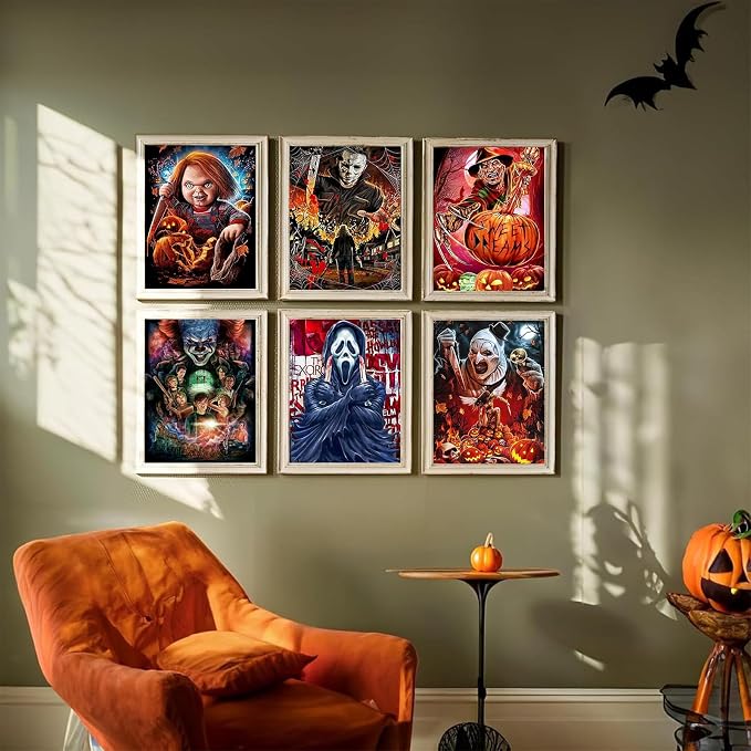 6 Pack Halloween Diamond Art Kits for Adults without Frame 12x16 Inch | Halloween Diamond Painting Kit Beginners, Horror 5D Gem Art for Adults with Round Gem Painting Gift Home Wall Decor