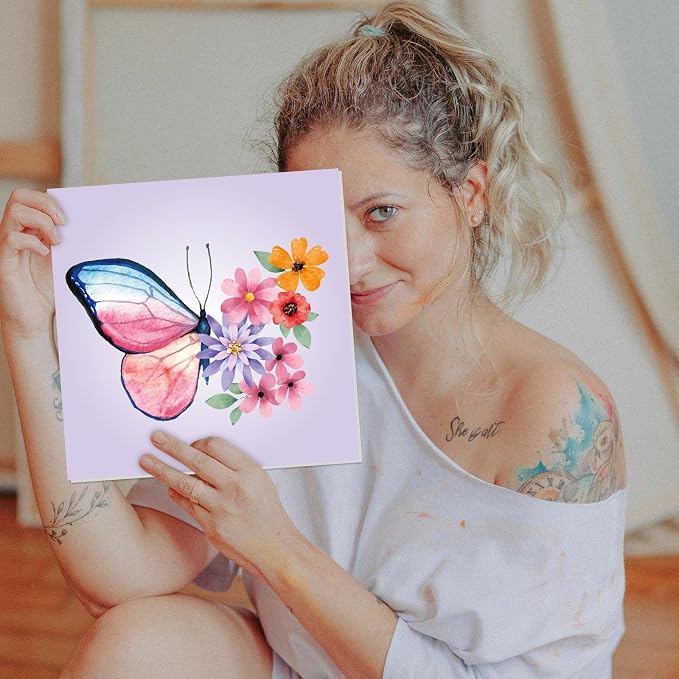 Sherr 24 Pcs Pre Drawn Canvas for Adult, Butterfly, 8 x 8 Inch