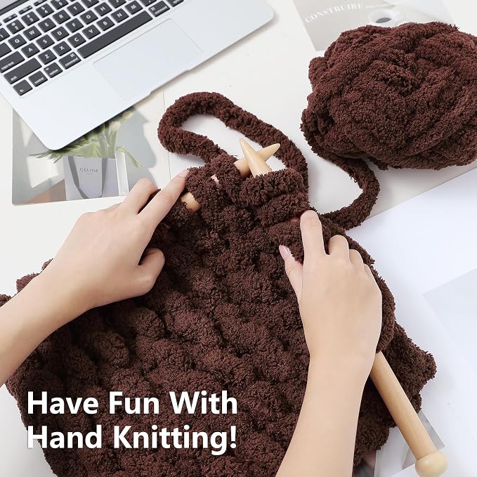 Cozyful Chunky Yarn for Hand Knitting - #10 Chunky Chenille Yarn, Jumbo Big Thick Chunky Yarns for Crocheting, Super Bulky Chunky Knit Blanket Yarns, 8 Skein (22 yds 8 oz Each Skein), Dark Coffee