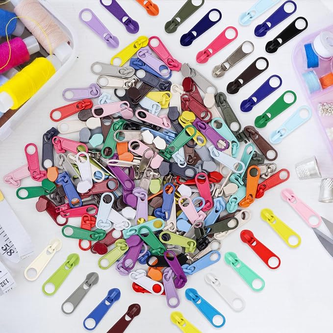 DOITEM 120Pcs Zippers Repair Kit Zipper Replacement 3# Zipper Pull Rescue Kit for Clothing Jackets Purses Luggage Backpacks (23 Colors)