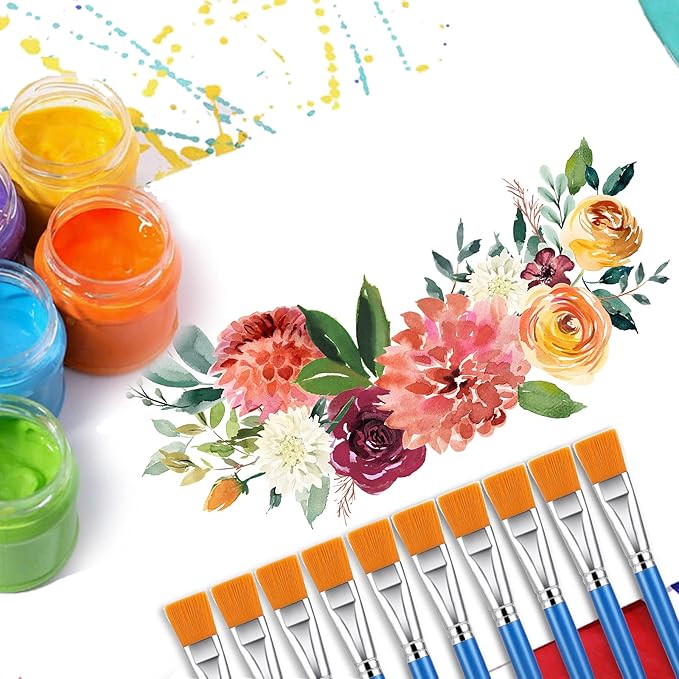 10 Pcs Flat Paint Brushes for Acrylic Painting, 1 Inch Art Paint Brushes Artist Painting Brush for Acrylic Watercolor Oil Detail Painting
