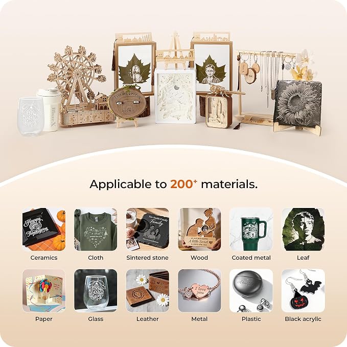 BlazeX M3 5W Laser Engraver Machine for Beginner, 0.01mm Ultra-Precision Laser Cutter and Engraver Machine for Wood Metal Glass Leather, with Enclosure Honeycomb Engraving Materials, Class 1