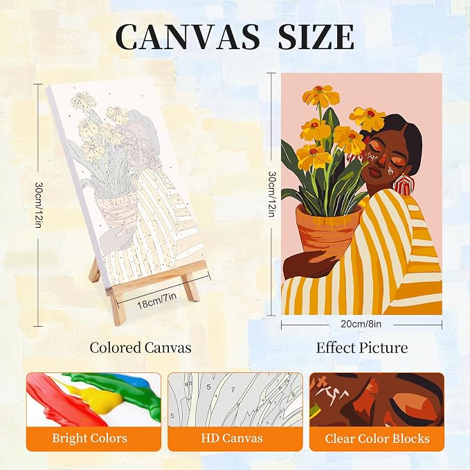 Okarina 4 Pack Paint by Numbers Kit for Adults with Frame, African Women | DIY Acrylic Painting Kit with Wooden Easel, Framed Paint by Number for Beginners, Home Wall Decor & Gift, 8 x 12 Inch