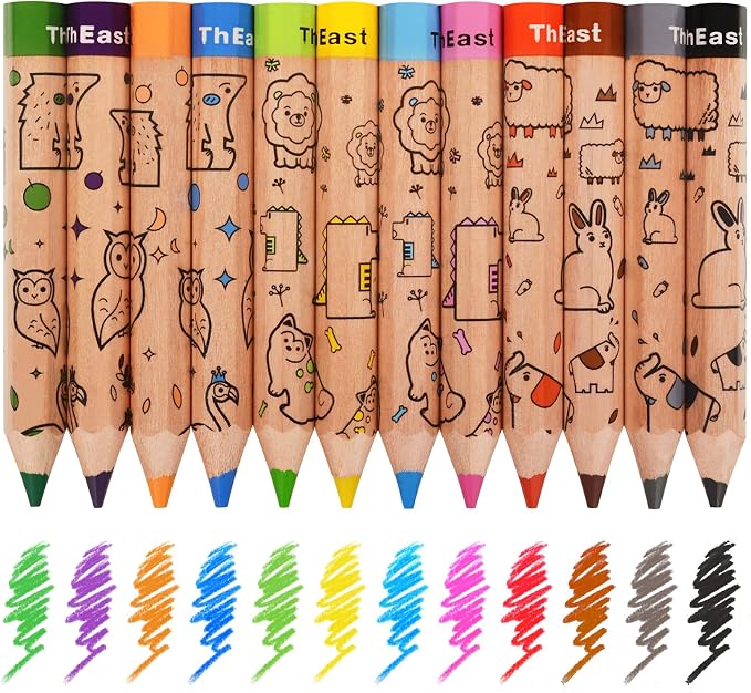 ThEast Toddlers Colored Pencils, Art Supplies for Children, 12 Color Pencils for Kids, Cute Animal Toddler Crayons Drawing Pencil with Sharpener(Pack of 1)