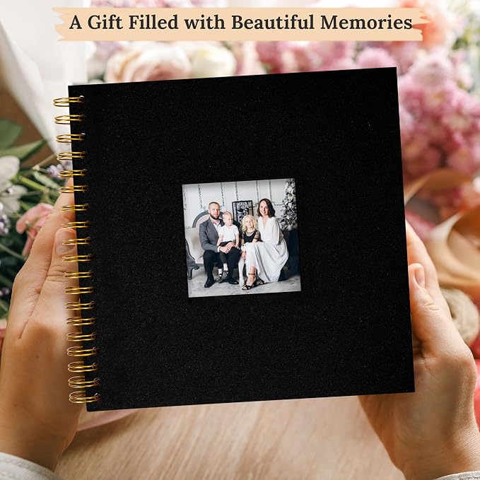 8"x8" Scrapbook Photo Album Linen Cover 20 Sheets 40 Pages White Paper | Black Hardcover Kraft White Pages Memory Book, for Travel Wedding Guest Book Christmas Baby Shower Fits 4x6 & Instant Photos