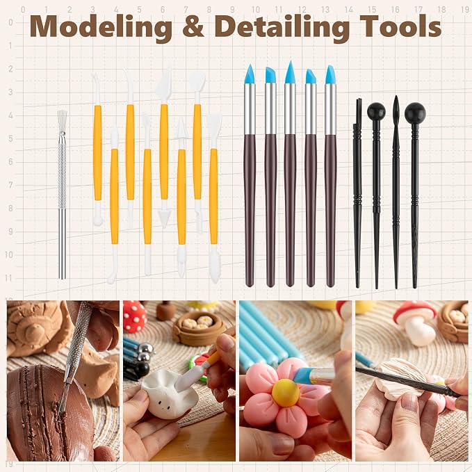 UUSYCUN 48PCS Pottery Tools for Sculpting, Clay Tool Kit for Carving, Modeling Ceramics, Pottery Kiln, Polymer Clay Tools for Trimming, Beginners, Pros, Adults, Supplies