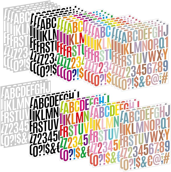 Letter Stickers 30 Sheets 1500 PCS Large Alphabet Sticker 2 Inch Vinyl Self Adhesive Stick on Stickers for Water Bottles Cup Mailbox Number Address Craft Scrapbooking Bulletin Board Decor (5 Colors)