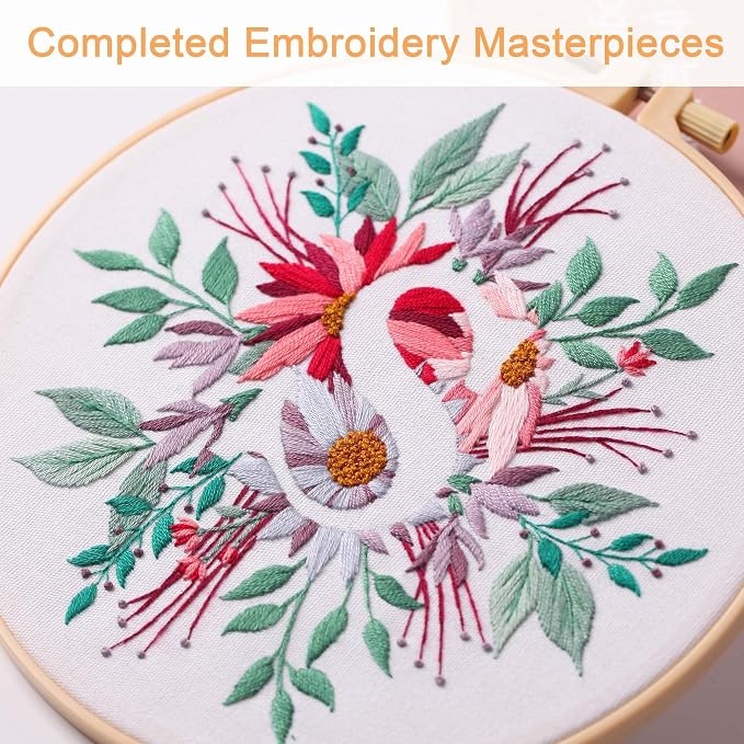 Harimau Letter Pattern S Embroidery Kit for Adult Beginners, Complete Starter Pack with 1 Hoop, Needles, Instruction Guide & Embroidery Stitch Video Tutorials