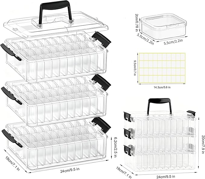 3-Tier Large Capacity Stackable Bead Organizer Box 90 Pcs, Portable Plastic Craft Storage Containers for Jewelry Making, Bracelets, DIY, Nail Art Charms