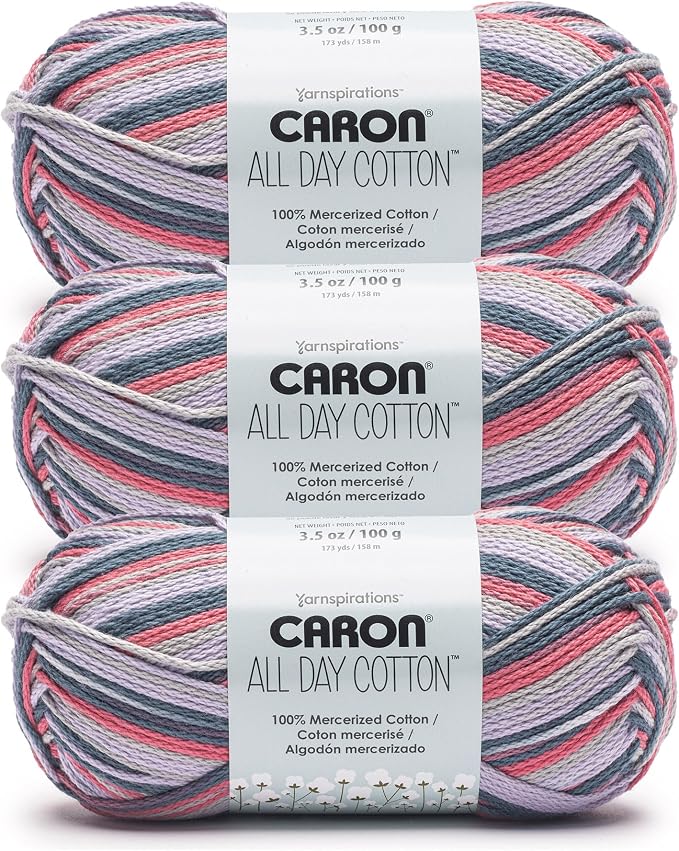 Caron All Day Cotton Prints Yarn for Crocheting, Morning Air, 3-Pack | #4 Worsted Yarn, 100% Mercerized Cotton, Soft Crochet Yarn for Knitting, Amigurumi & Crafts, 173yds, 100g/3.5oz per skein