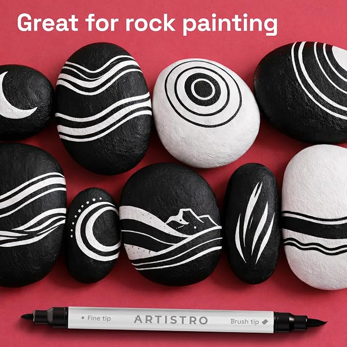 ARTISTRO 12 Black Dual-Tip Acrylic Paint Marker Pens for Drawing | For Fabric, Rock, Glass, Wood, & Molds, Arts & Crafts Gift for Adults, Teens, & Kids, Classroom Must Haves & School Supplies