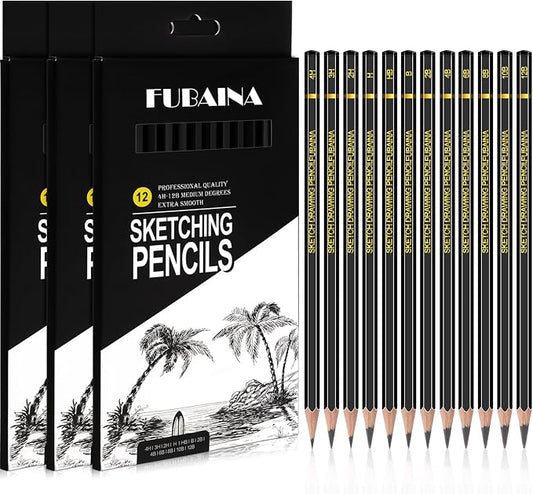 36 Pcs Sketching Pencils, 12B-4H Graphite Drawing Pencils | Art Set for Artists Beginners, Bulk Supply for Studios, Charcoal Graphite Blend, Shading Sketching, Gift-ready Packaging