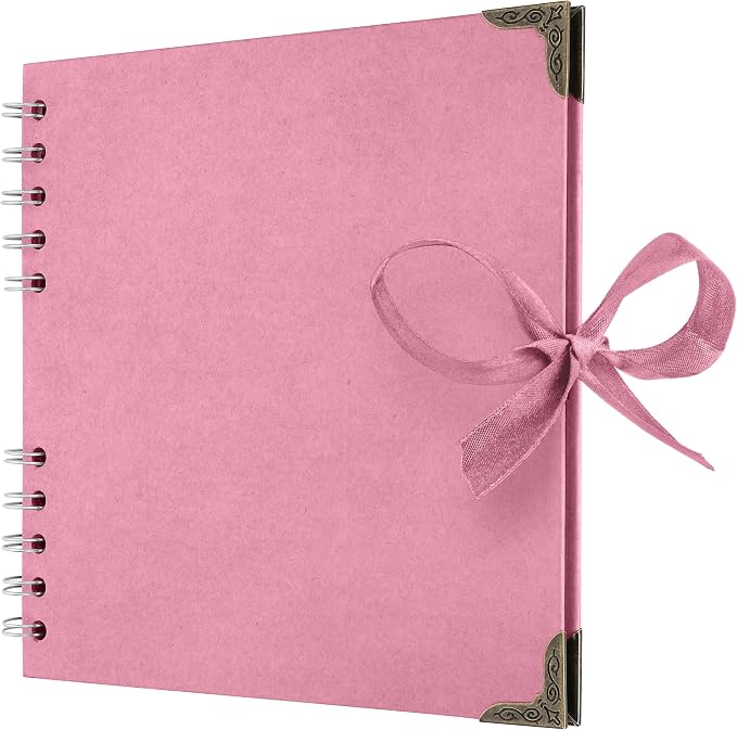 Bstorify Square Scrapbook Photo Albums 7 x 7 Inch Pink Thick Paper, Hardcover, Metal Corners, Ribbon Closure - Ideal for Your Scrapbooking Albums, Art & Craft Projects | Hardcover with Thick 200 GSM Kraft Paper, Ideal for Your Scrapbooking Albums, Art ...