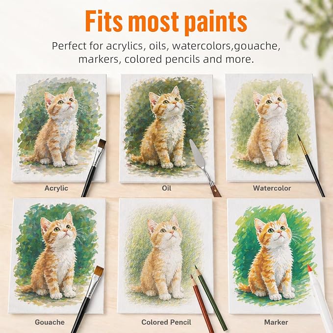 CONDA Canvas Boards for Painting,100% Cotton Canvas Panels, White Blank Canvases, Primed, Acid-Free, Artist Quality for Acrylic, Pouring Watercolor & Oil Painting 8 x 10 inch, 12 Pack