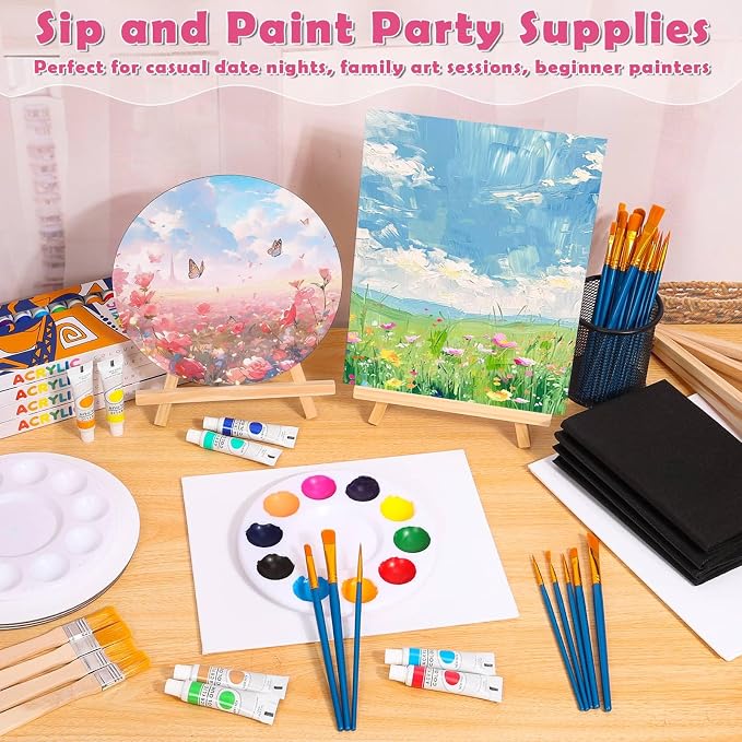 Canvas Painting Kit, 108Pcs Sip and Paint Kit for Adults Couples Date Night