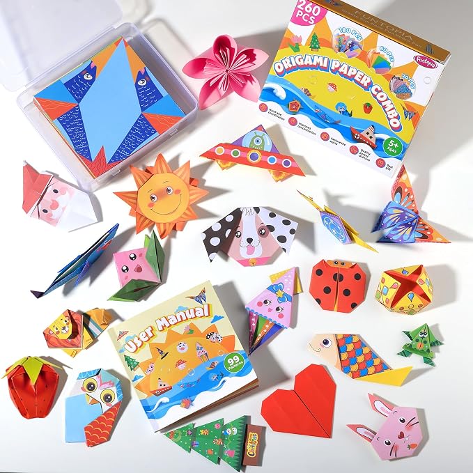 Funtopia Origami Kit for Kids Ages 5-8 8-12, 260 Sheets Origami Paper | DIY Craft Art Projects Supplies for Boys Girls, 99 Patterns and Guiding Book, Travel School Vacation Activities Toy