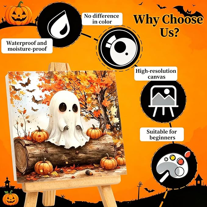 Arttoplus Halloween Framed Paint by Numbers Kit for Adults 10x10inch, Ghost | Adult Paint by Number Kits on Canvas with Easel for Beginner & Kids Ages 8-12, Easy Acrylic Oil Painting Kits for Home Decor