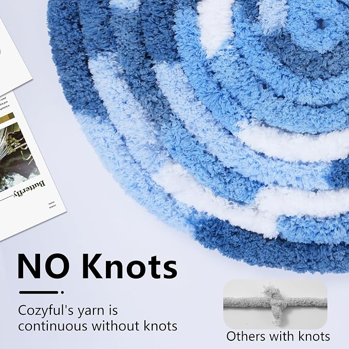 Cozyful Chunky Yarn for Hand Knitting - #10 Chunky Chenille Blanket Yarn, Jumbo Big Thick Chunky Yarns for Crocheting, Tie Dye Bulky Knit Yarns, 8 Skein (20 yds 8 oz Each Skein), Sky&Navy&Royal&White