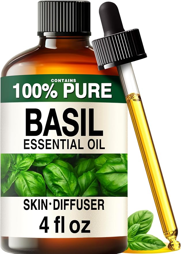 Kukka 100% Pure Basil Essential Oil for Skin, Diffuser, 4 Fl Oz | Undiluted Basil Oil for Scalp Care, Clarifying Skin Care, Uplifting Diffuser Blends & DIY Soap Making