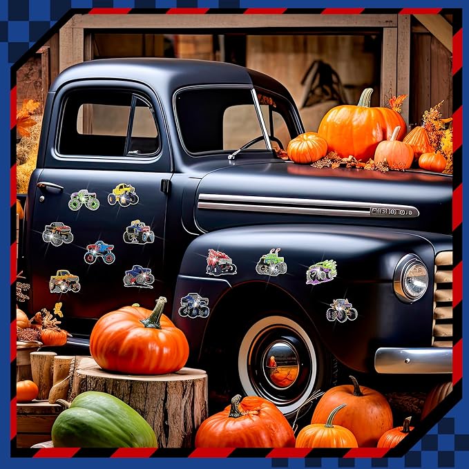 Zonon 12 Pcs Truck Diamond Art Magnets, Diamond Painting Kits Fridge | Easy Truck Theme Kits for Kids Boys, Colorful Designs for Fridge Home Decor, Creative Magnetic Stickers Gift Ideas