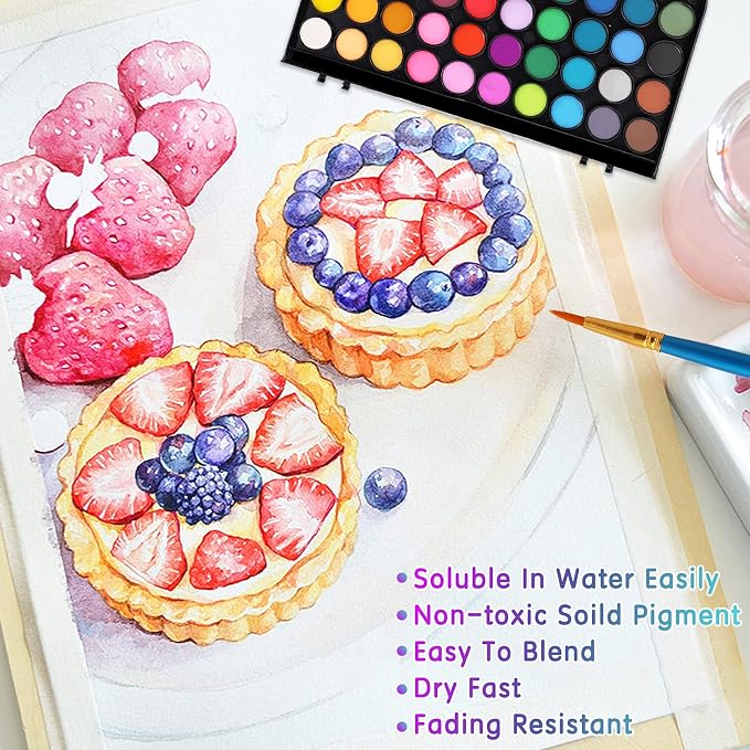 36 Colors Washable Watercolor Paint Set, with 3 Brushes Pen | watercolor palette, Non-toxic Water Color Paints Sets for Kids, Adults Artists Students Beginner,Travel Watercolor Set