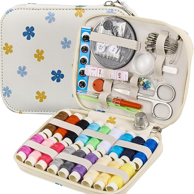 Bobode Sewing Sets & Kits Travel Sewing Kit for Adults | Floral Pattern Sewing Set Professional Basic Sewing Supplies Printing Carry Sewing Kit for Emergency,Beginners
