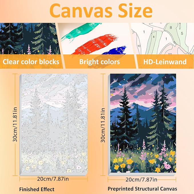 Mandun Landscape Paint by Numbers Kit for Adults, 3 Pack, 7.8x11.8 inch | DIY Painting Kits Crafts for Adults, Relieve Stress, Frame Canvas, Wooden Easel, Gift Box, Home Wall Decor
