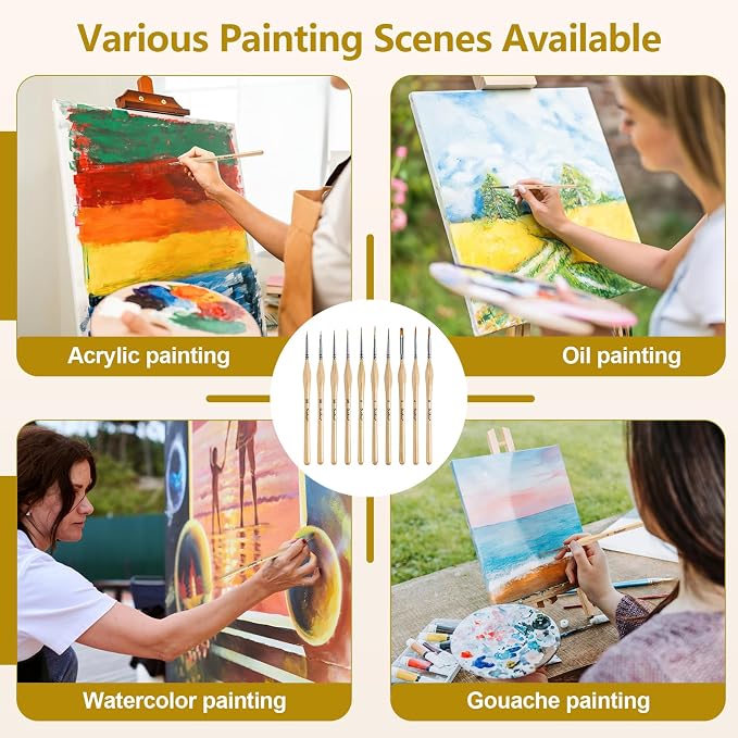 Small Paint Brush Set, 10 pcs Thin Paint Brushes for Fine Detailing